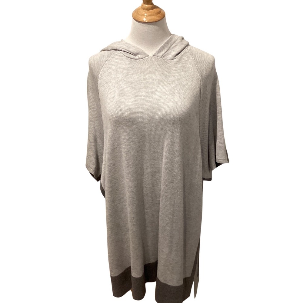 Lululemon‎ Hooded Poncho Sweater Grey Two Tone Knit Wrap Cape OS